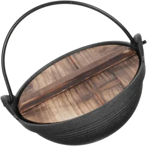 BESTonZON Japanese Iron Camping Cook Pot Multi Use Sukiyaki Pot with Hanging Handle for Outdoor Cooking for Noodles and