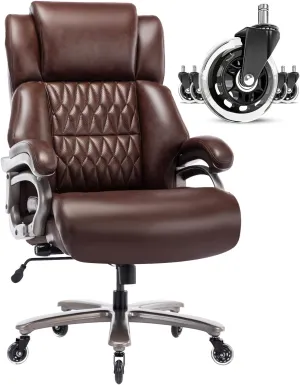 Big and Tall 400lbs Office Chair - Adjustable Lumbar Support Quiet Rubber Wheels Heavy Duty Metal Base, High Back Large Executive Computer Desk, Thick Padded Ergonomic Design for Back Pain