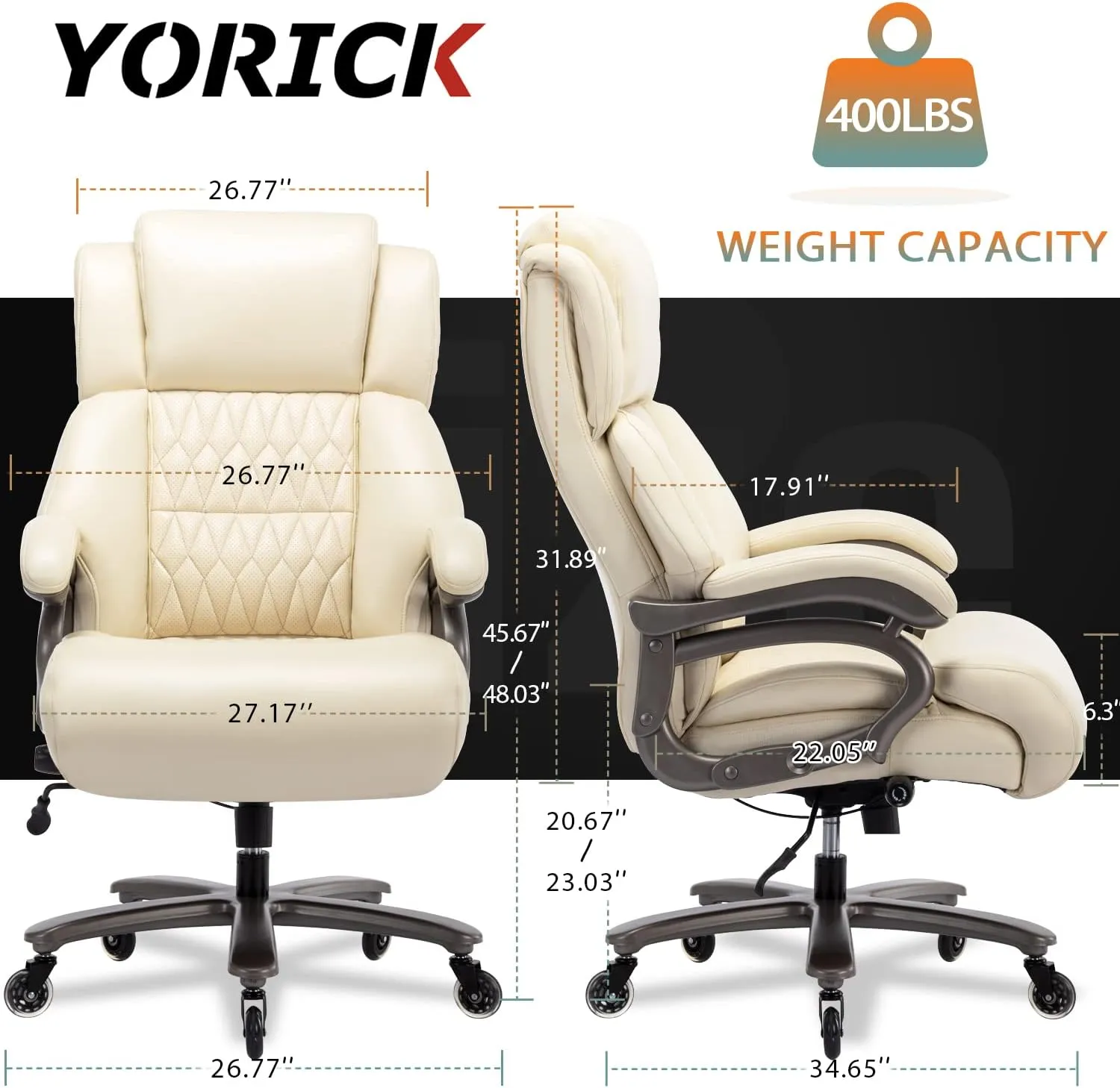 Big and Tall 400lbs Office Chair - Adjustable Lumbar Support Quiet Rubber Wheels Heavy Duty Metal Base, High Back Large Executive Computer Desk, Thick Padded Ergonomic Design for Back Pain
