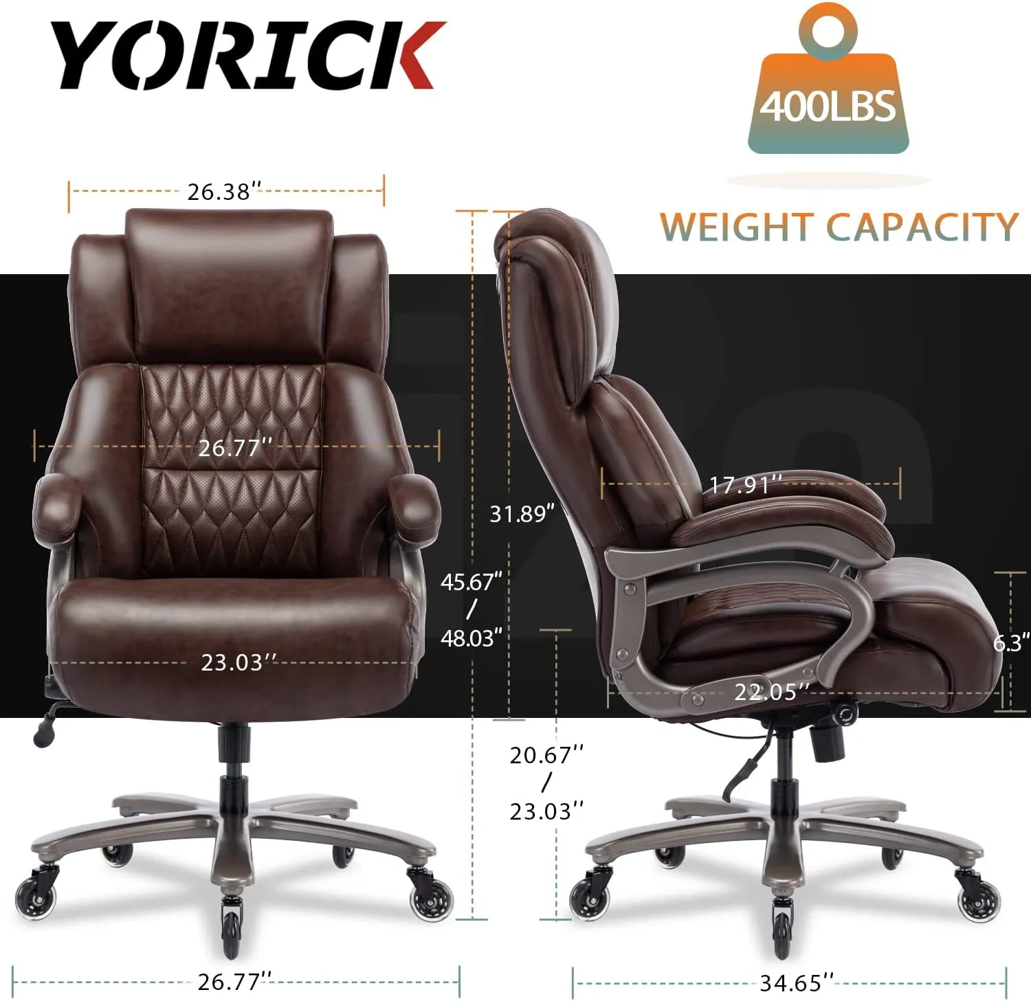 Big and Tall 400lbs Office Chair - Adjustable Lumbar Support Quiet Rubber Wheels Heavy Duty Metal Base, High Back Large Executive Computer Desk, Thick Padded Ergonomic Design for Back Pain