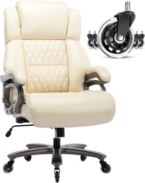 Big and Tall 400lbs Office Chair - Adjustable Lumbar Support Quiet Rubber Wheels Heavy Duty Metal Base, High Back Large Executive Computer Desk, Thick Padded Ergonomic Design for Back Pain