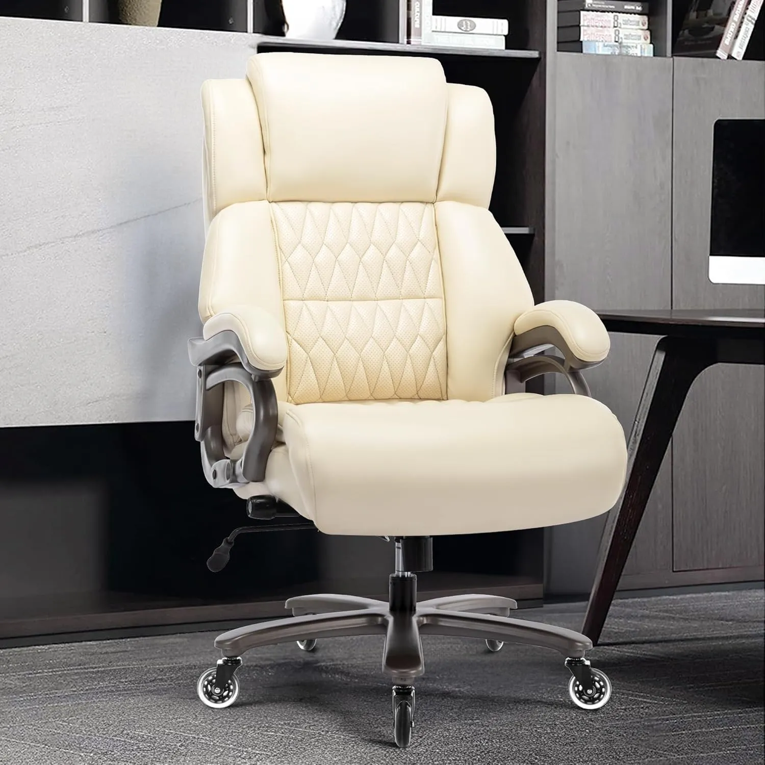 Big and Tall 400lbs Office Chair - Adjustable Lumbar Support Quiet Rubber Wheels Heavy Duty Metal Base, High Back Large Executive Computer Desk, Thick Padded Ergonomic Design for Back Pain