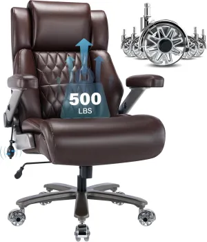 Big and Tall 500lbs Office Chair - Adjustable Lumbar Support 3D Flip Arms Heavy Duty Metal Base&Wheels, High Back Large Executive Computer Desk Chair, Thick Padded Ergonomic Design for Back Pain