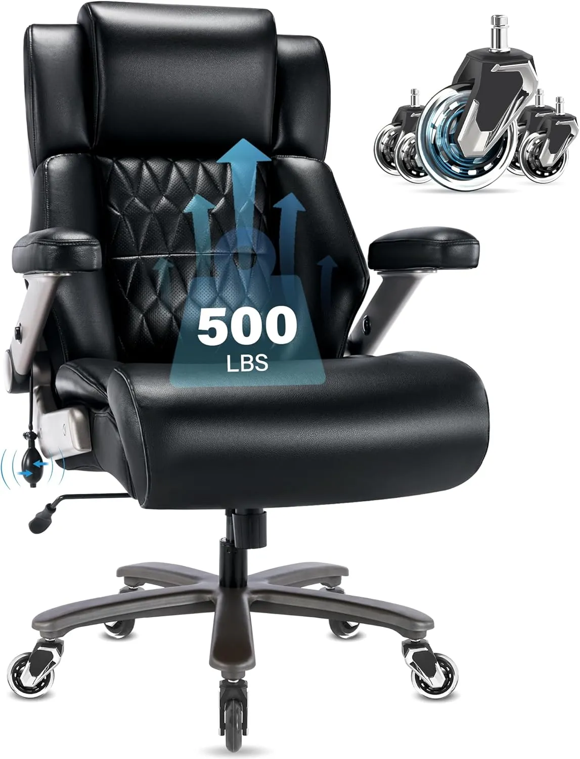 Big and Tall 500lbs Office Chair - Adjustable Lumbar Support 3D Flip Arms Heavy Duty Metal Base&Wheels, High Back Large Executive Computer Desk Chair, Thick Padded Ergonomic Design for Back Pain