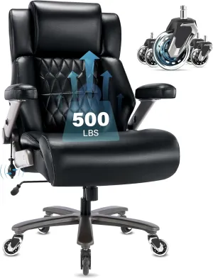 Big and Tall 500lbs Office Chair - Adjustable Lumbar Support 3D Flip Arms Heavy Duty Metal Base&Wheels, High Back Large Executive Computer Desk Chair, Thick Padded Ergonomic Design for Back Pain