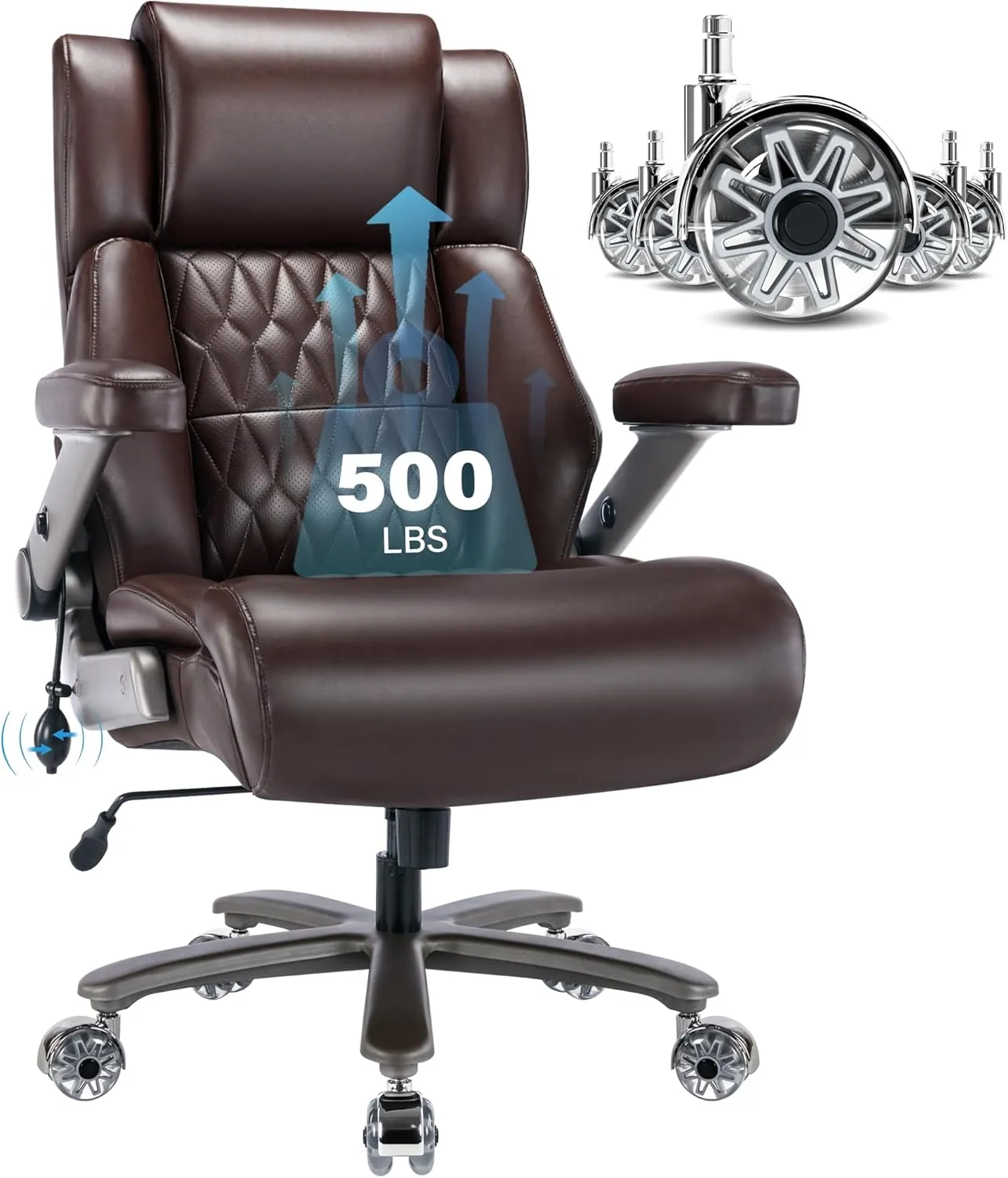 Big and Tall 500lbs Office Chair - Adjustable Lumbar Support 3D Flip Arms Heavy Duty Metal Base&Wheels, High Back Large Executive Computer Desk Chair, Thick Padded Ergonomic Design for Back Pain