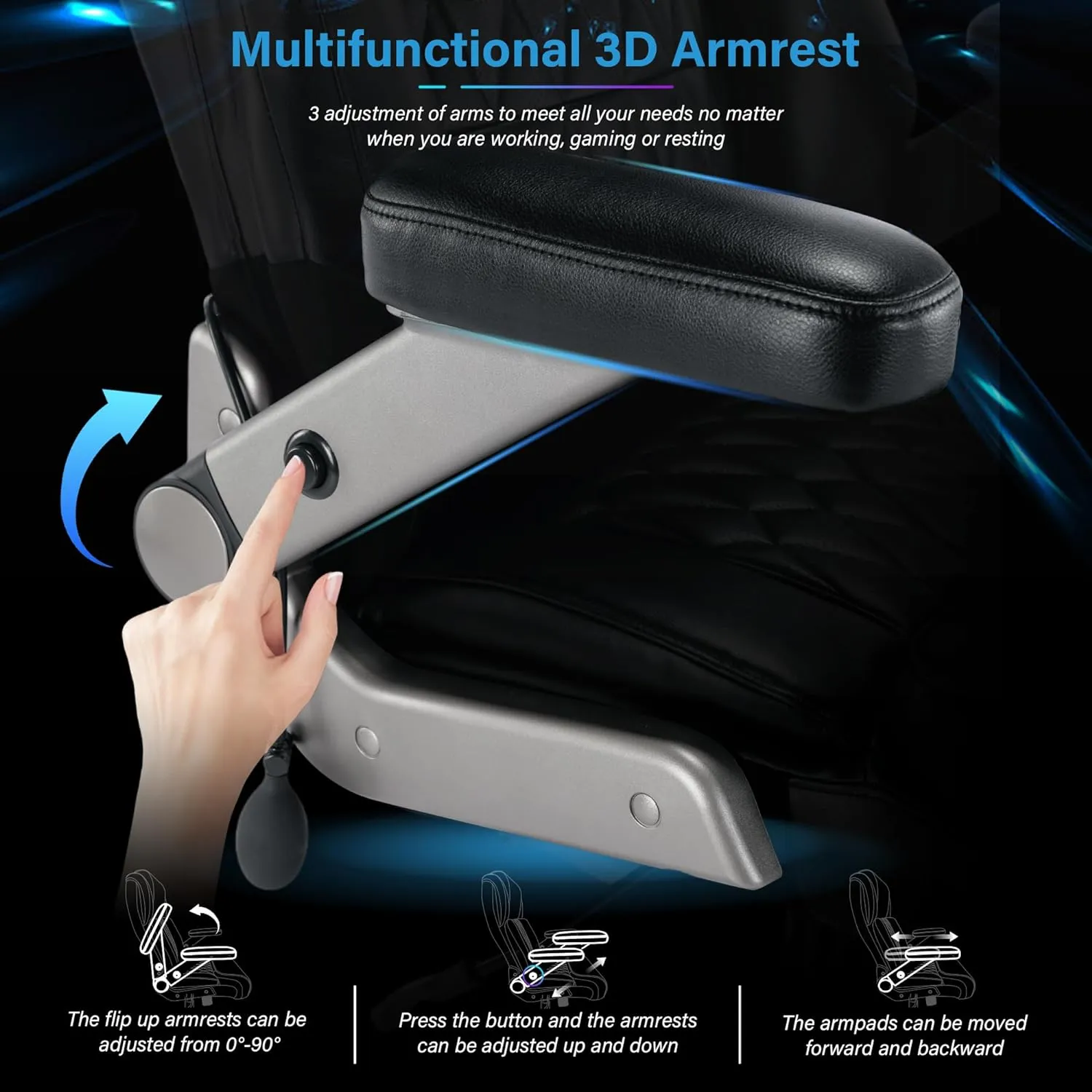 Big and Tall 500lbs Office Chair - Adjustable Lumbar Support 3D Flip Arms Heavy Duty Metal Base&Wheels, High Back Large Executive Computer Desk Chair, Thick Padded Ergonomic Design for Back Pain