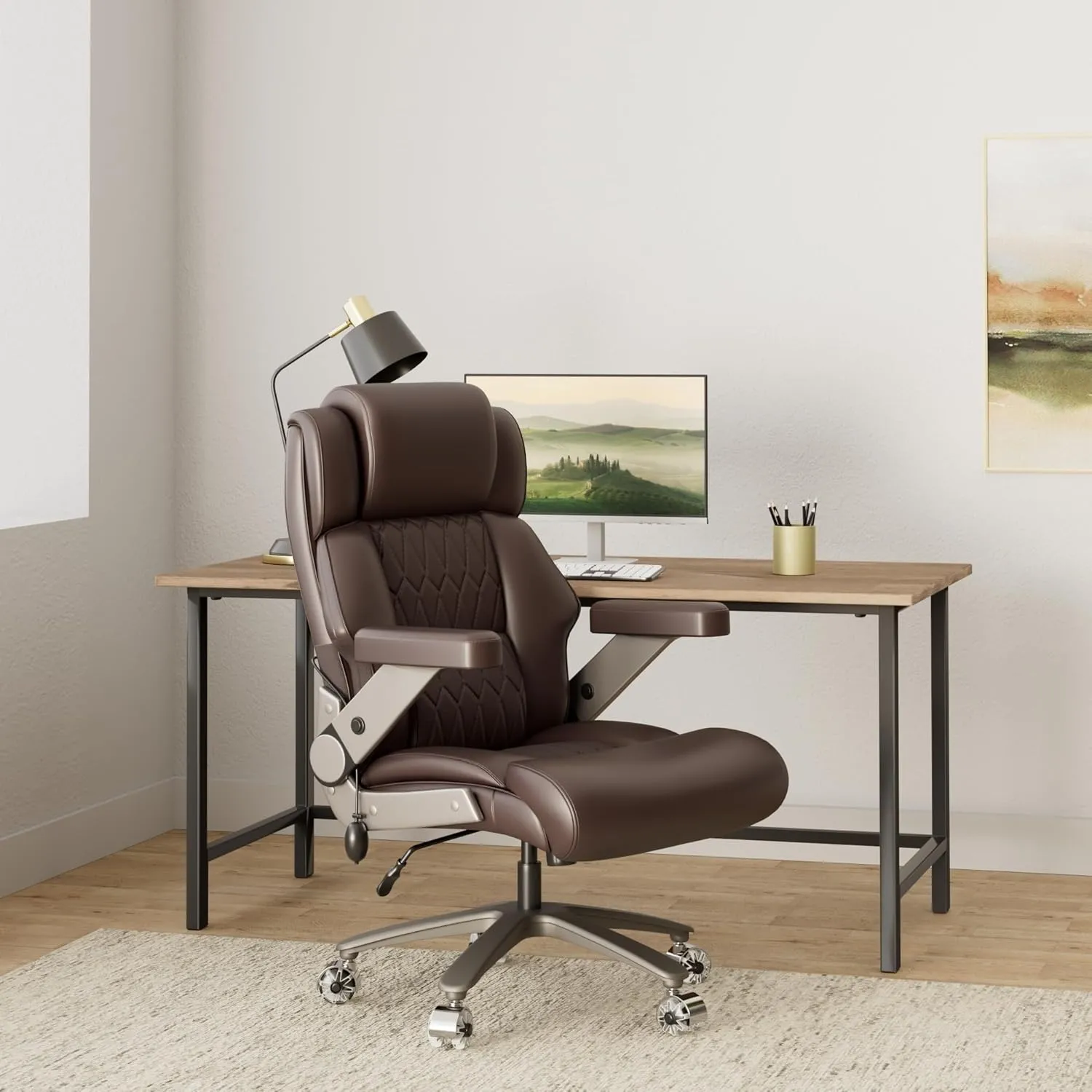 Big and Tall 500lbs Office Chair - Adjustable Lumbar Support 3D Flip Arms Heavy Duty Metal Base&Wheels, High Back Large Executive Computer Desk Chair, Thick Padded Ergonomic Design for Back Pain