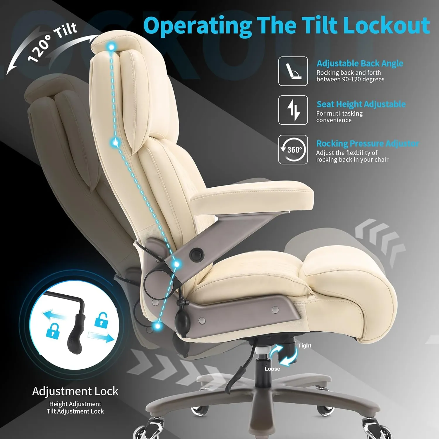 Big and Tall Office Chair 500lbs - Adjustable Headrest&Lumbar Support, 3D Flip Arms, Large Wheels &Heavy Duty Metal Base, Ergonomic High Back Computer Chair Desk Chair, Thick Padded Extra Wide Seat