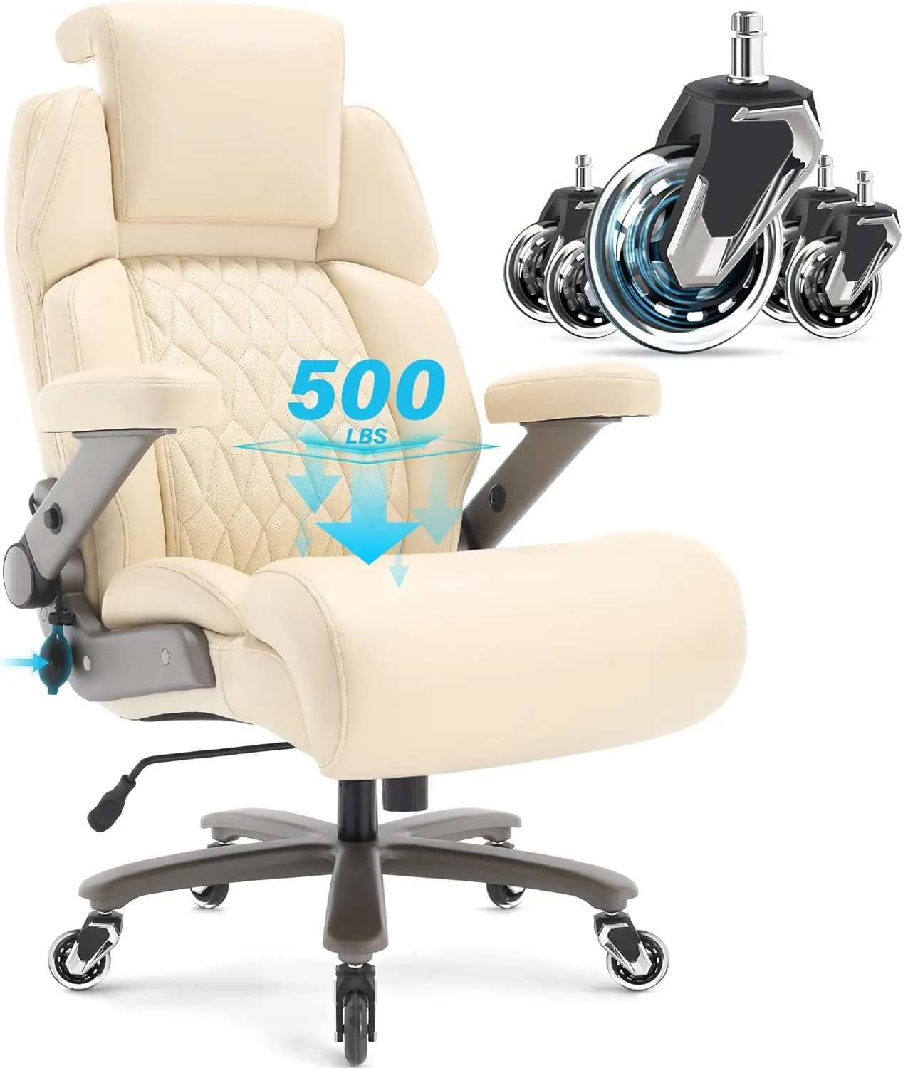 Big and Tall Office Chair 500lbs - Adjustable Headrest&Lumbar Support, 3D Flip Arms, Large Wheels &Heavy Duty Metal Base, Ergonomic High Back Computer Chair Desk Chair, Thick Padded Extra Wide Seat