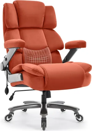 Big and Tall Office Chair 500lbs- Fabric High Back Executive Computer Chair with Adjustable Lumbar Support 3D Flip Arms Plus Size Rubber Wheels- Extra Wide Large Desk Chairs, Heavy Duty Metal Base