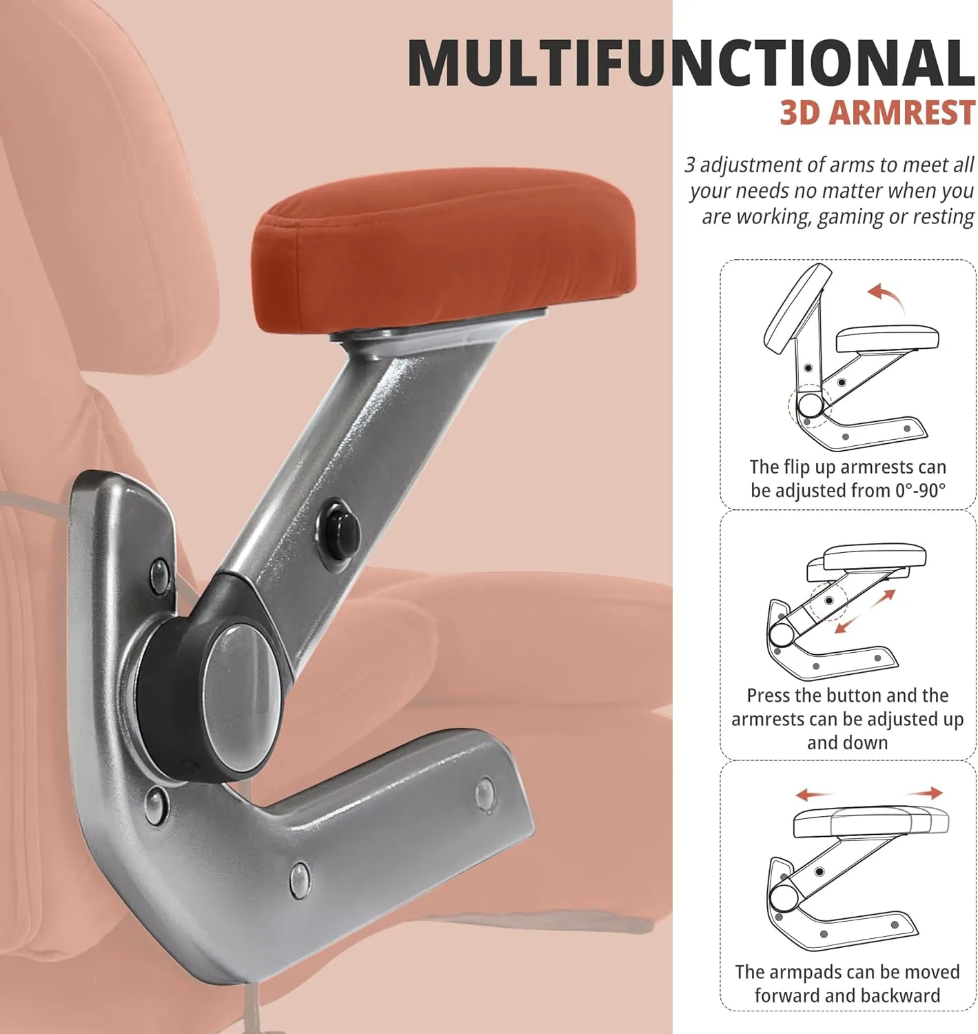 Big and Tall Office Chair 500lbs- Fabric High Back Executive Computer Chair with Adjustable Lumbar Support 3D Flip Arms Plus Size Rubber Wheels- Extra Wide Large Desk Chairs, Heavy Duty Metal Base