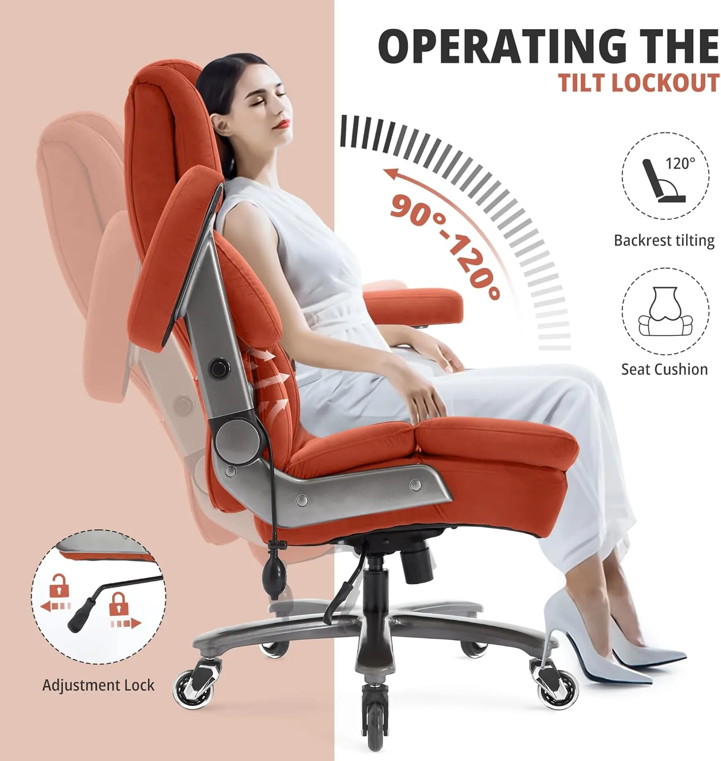 Big and Tall Office Chair 500lbs- Fabric High Back Executive Computer Chair with Adjustable Lumbar Support 3D Flip Arms Plus Size Rubber Wheels- Extra Wide Large Desk Chairs, Heavy Duty Metal Base