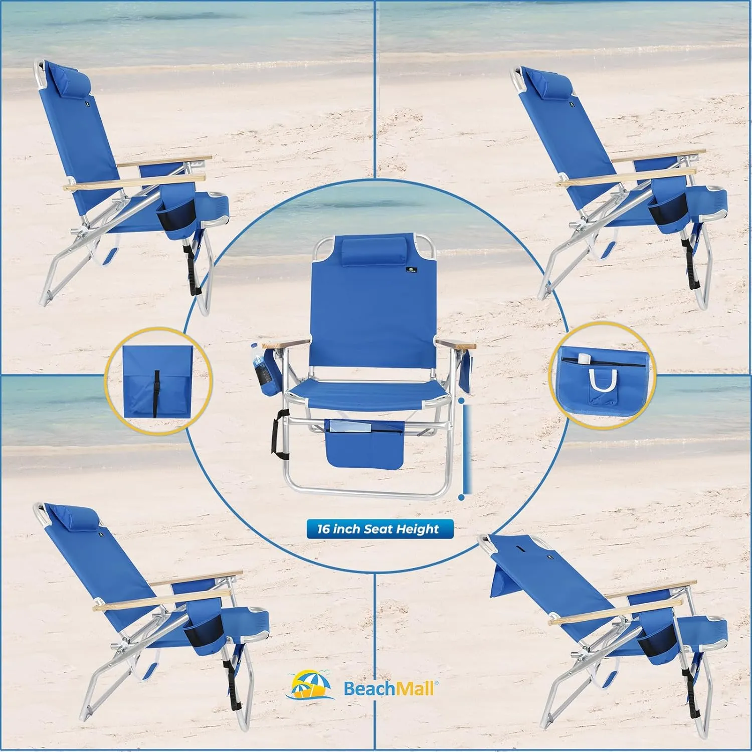 Big Jumbo 500 lbs XL Wide Heavy Duty Beach Chair for Big & Tall Adults, Aluminum Tubing - 4 Reclining Positions