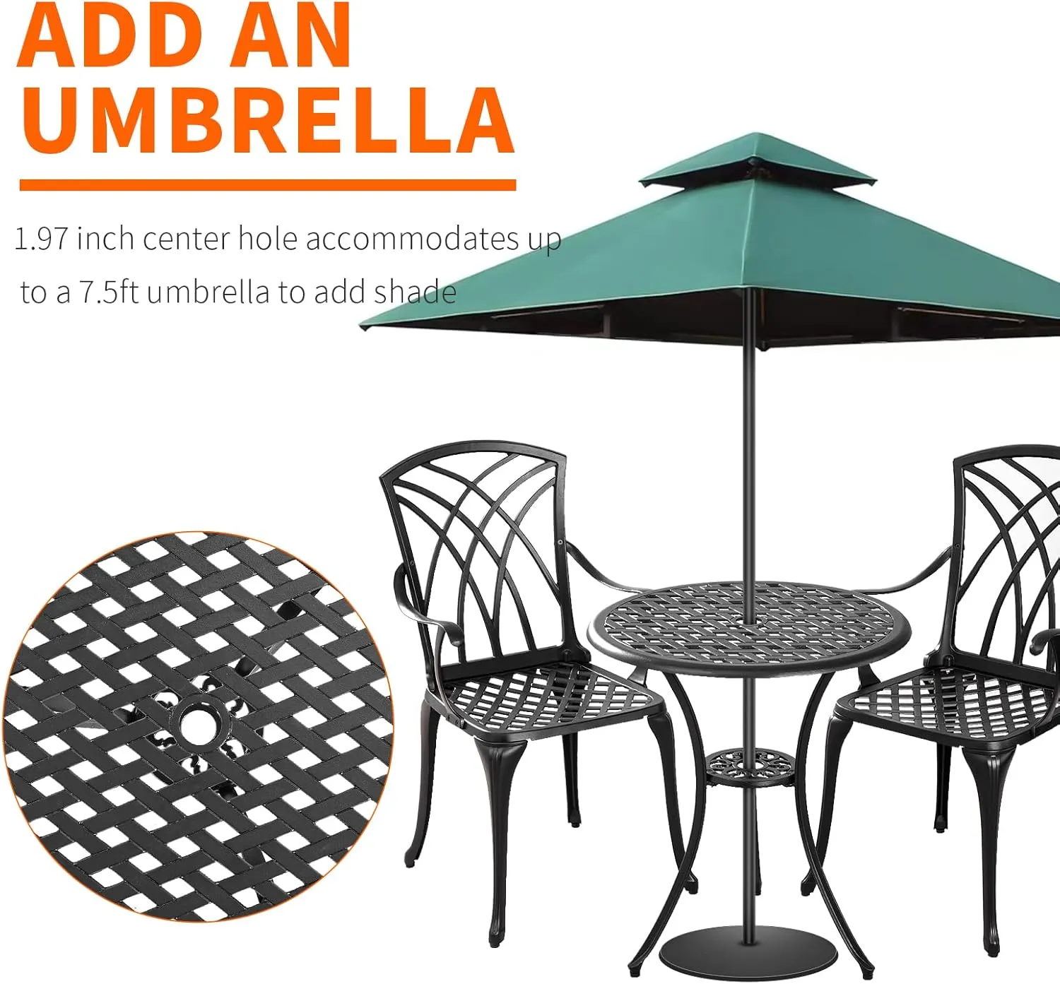 Bistro Set 3 Piece Outdoor,Cast Aluminum Outdoor Bistro Set,All Weather Bistro Table and Chairs Set of 2 with 1.97" Umbrella Hole,Patio Bistro Sets for Garden(Woven Black)
