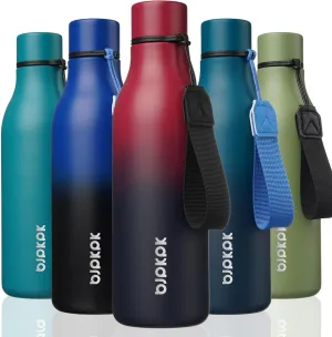 BJPKPK Insulated Water Bottles, 18 oz Stainless Steel Metal Water Bottle with Strap, BPA Free Leak Proof Thermos, Mugs, Flasks, Reusable Water Bottle for Sports & Travel,Charming Red