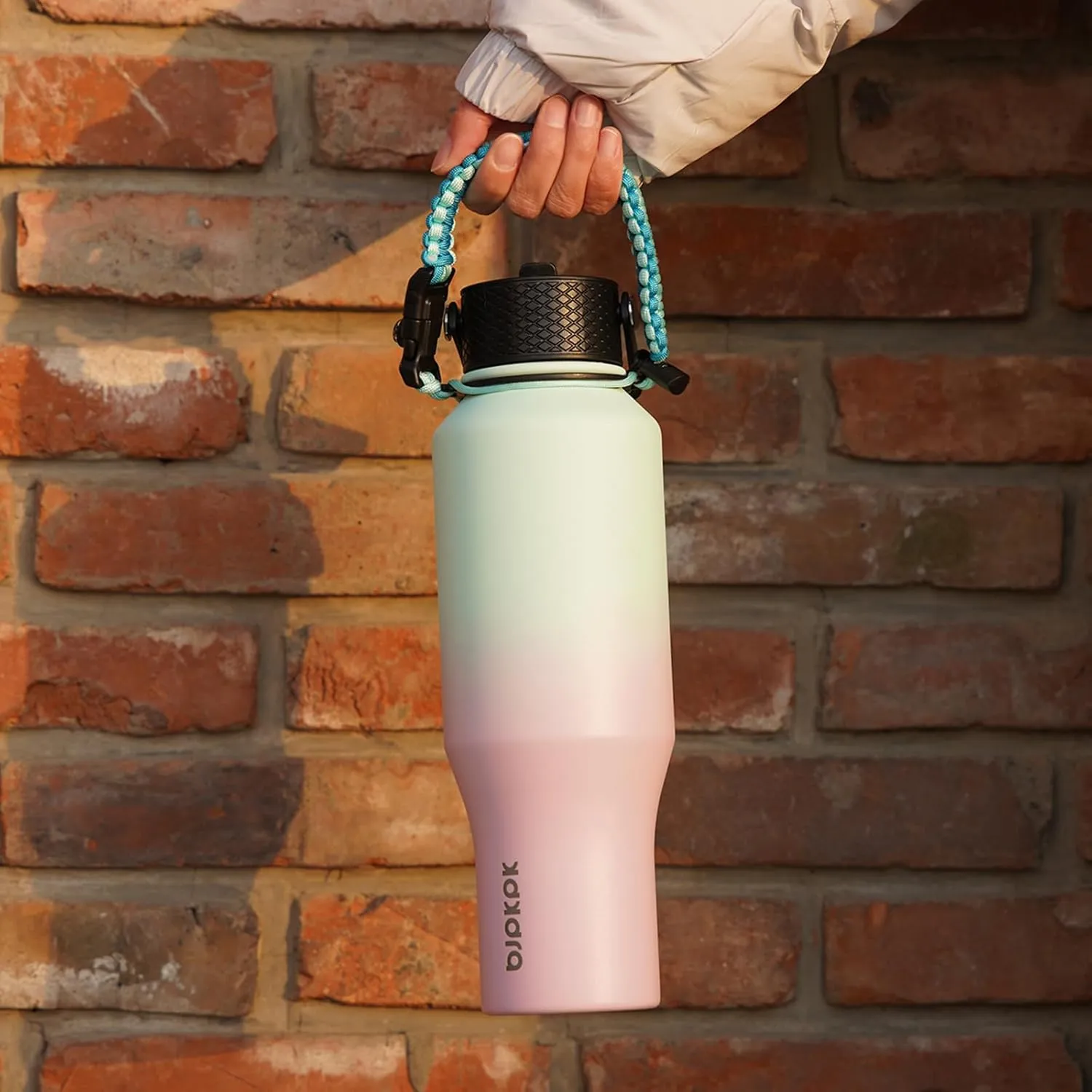BJPKPK Insulated Water Bottles with Straw Lid, 35oz Metal Water Bottle with 2 lids & Paracord Strap, Double Wall Stainless Steel Tumbler with Handle, Reusable Cups, Mugs, Thermos, Marshmallow