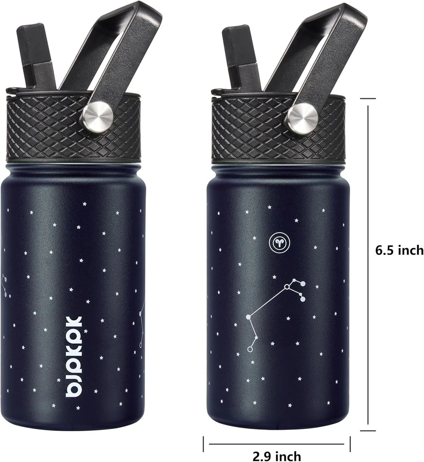 BJPKPK Water Bottle with Straw Lid, 15 oz Insulated Water Bottle, Stainless Steel Metal Water Bottles, Reusable Leak Proof BPA Free Thermos, Flask, Cups, Constellation-Aries