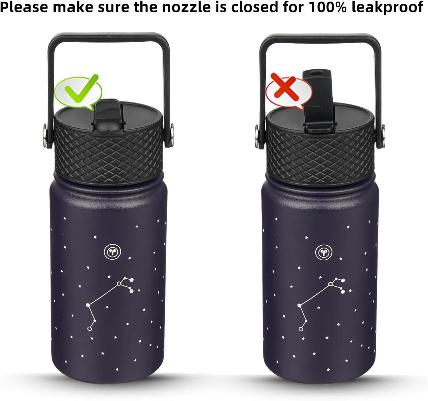 BJPKPK Water Bottle with Straw Lid, 15 oz Insulated Water Bottle, Stainless Steel Metal Water Bottles, Reusable Leak Proof BPA Free Thermos, Flask, Cups, Constellation-Aries