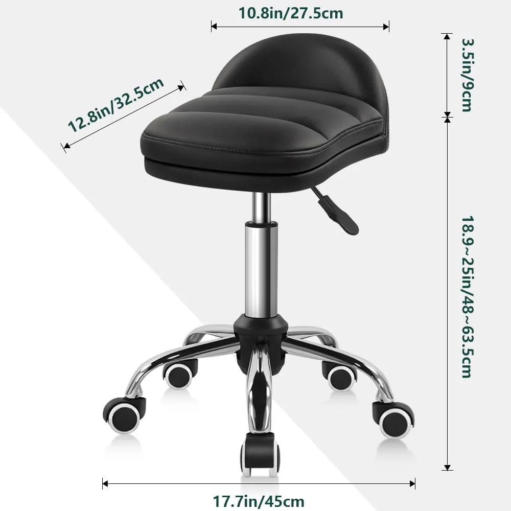 Black Rolling Stool Chair with Wheel Perfect for Home Work SPA Massage Height-Adjustable and Cost-Effective Swivel Stool with Low Back