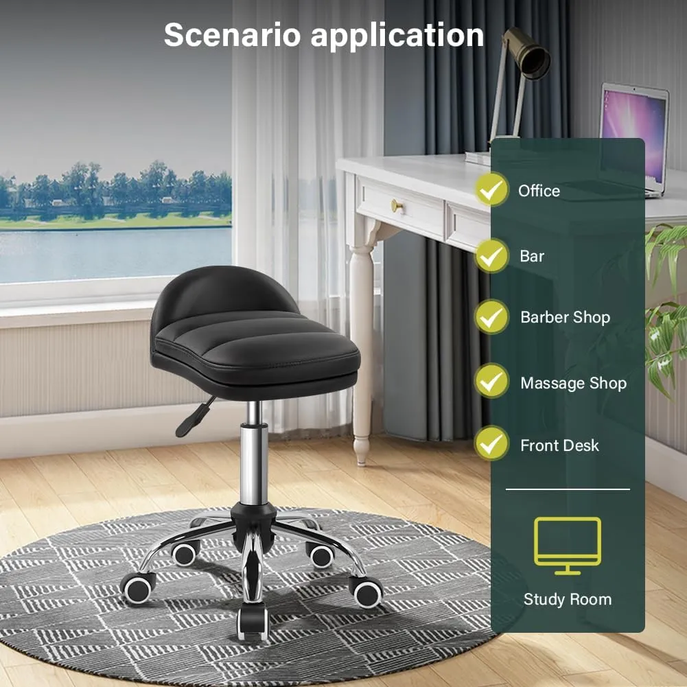 Black Rolling Stool Chair with Wheel Perfect for Home Work SPA Massage Height-Adjustable and Cost-Effective Swivel Stool with Low Back