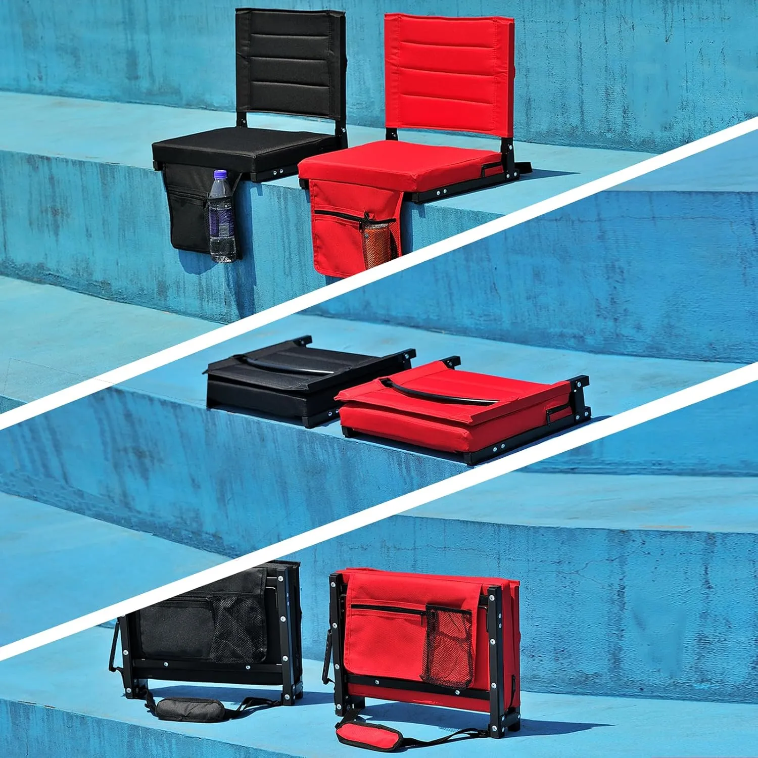 Bleacher Chairs Stadium Seats Cushion with Back Support, Portable Folding Chair