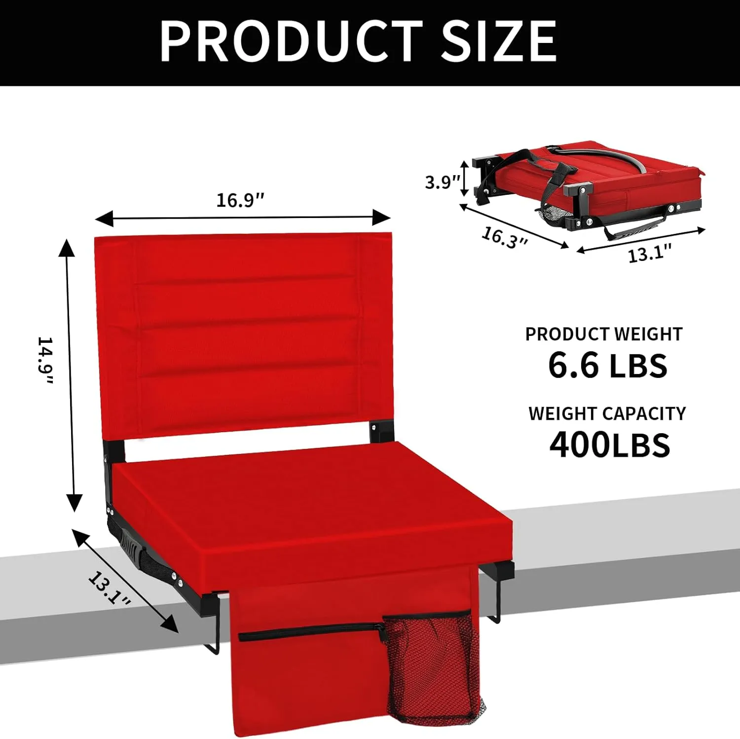 Bleacher Chairs Stadium Seats Cushion with Back Support, Portable Folding Chair