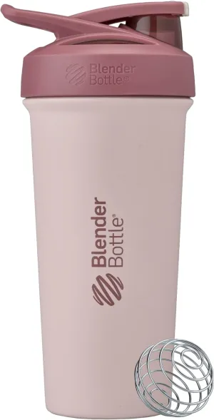 BlenderBottle Strada Sleek Shaker Cup Insulated Stainless Steel Water Bottle with Wire Whisk, 25-Ounce, Red/Tan (Sahara Sunset)