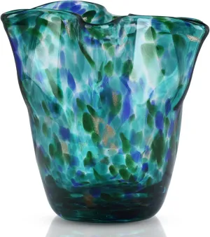 Blown glass vase, wide mouth petal vase, modern glass art vase, living room decoration vase for living room, kitchen, wedding, dining table, office center table display flowers