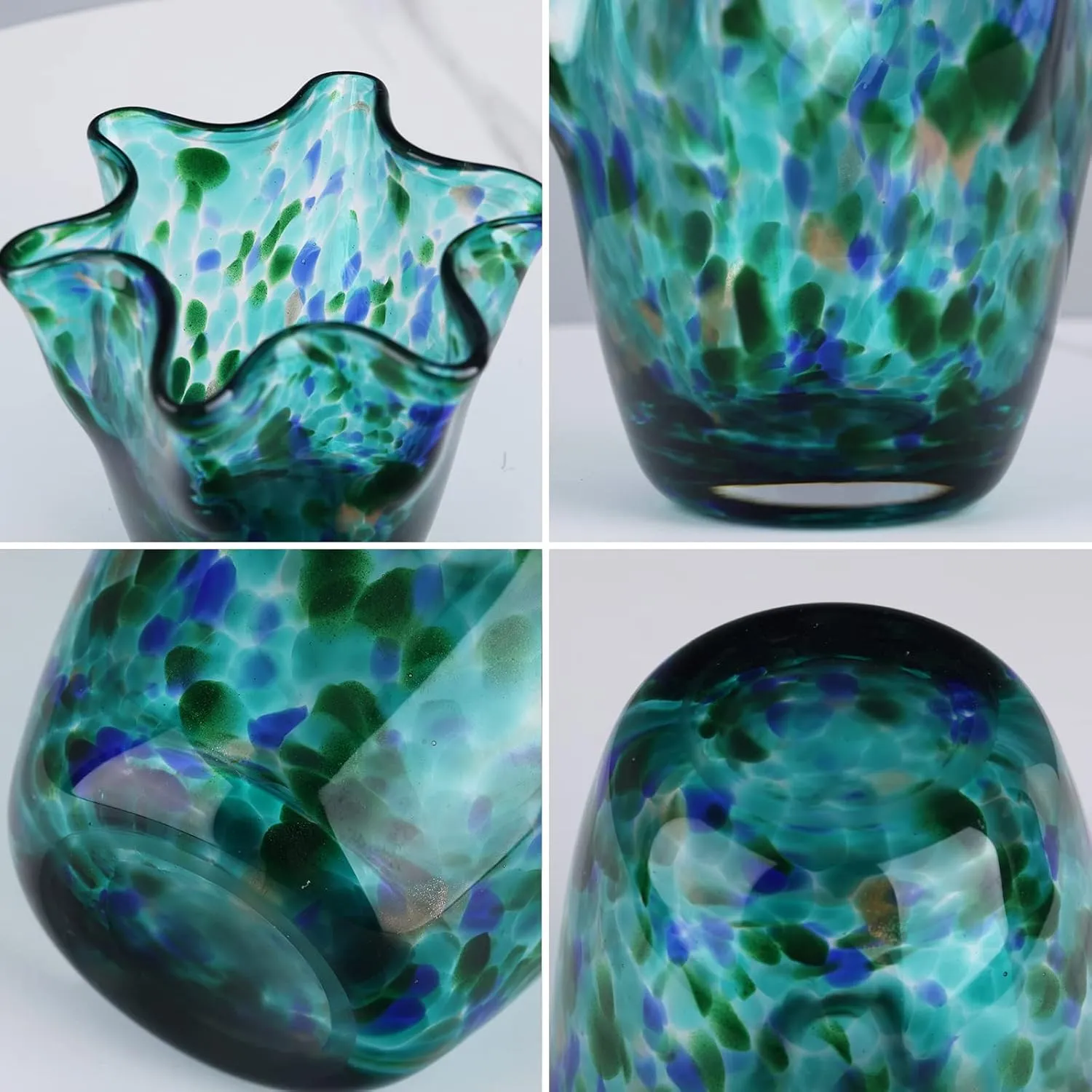 Blown glass vase, wide mouth petal vase, modern glass art vase, living room decoration vase for living room, kitchen, wedding, dining table, office center table display flowers