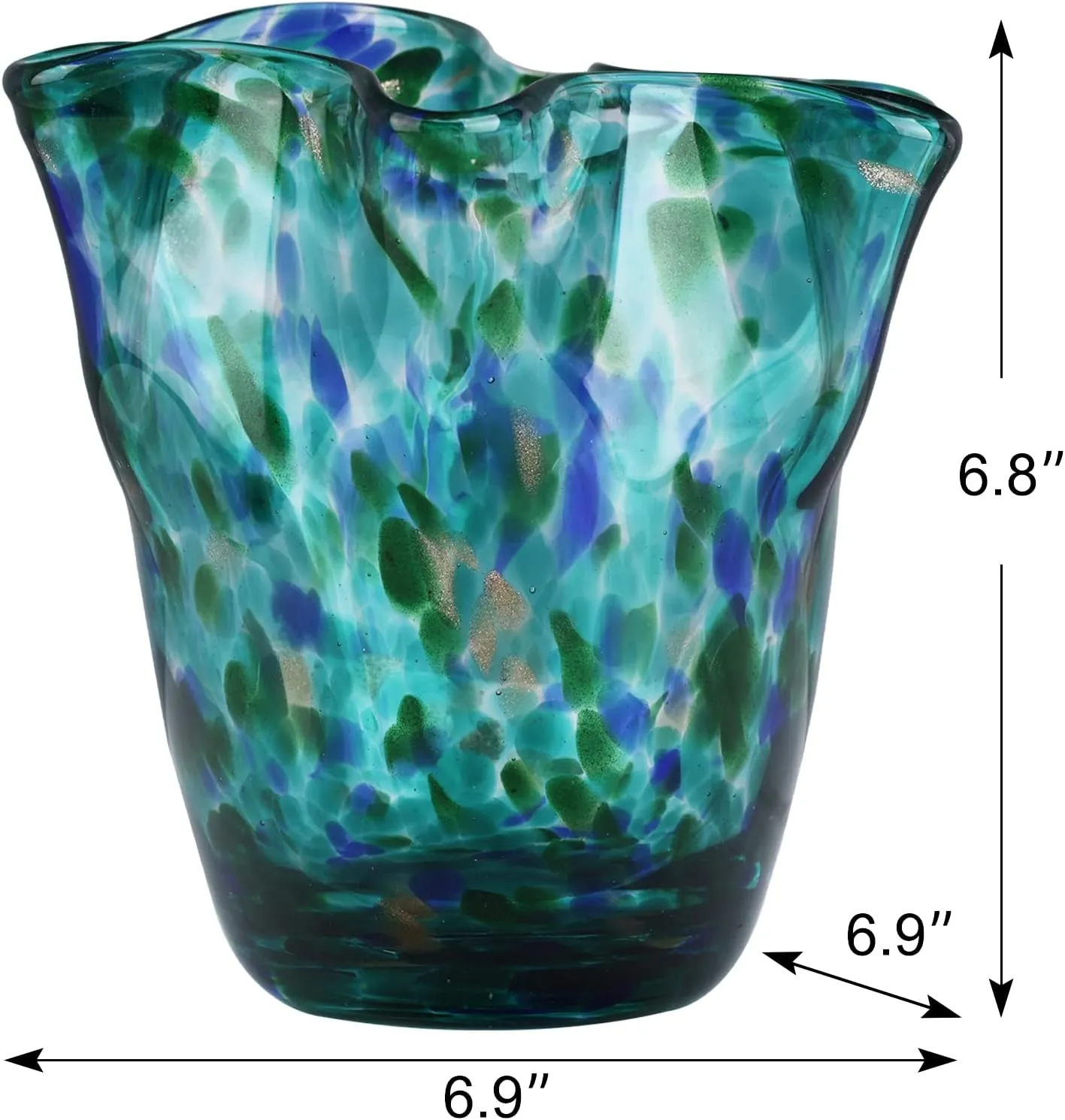 Blown glass vase, wide mouth petal vase, modern glass art vase, living room decoration vase for living room, kitchen, wedding, dining table, office center table display flowers