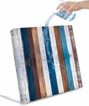 Blue Brown White Wooden Outdoor Cushion Chair Cover Set of 4 - Waterproof Couch Seat Covers, Vintage Farmhouse Wood Patio Furniture Protector Cushions Slipcovers for Sofa/RV, 20"x18"x4"