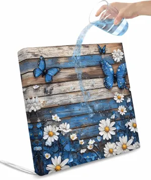 Blue Butterfly White Daisy Outdoor Cushion Chair Cover Set of 4 - Waterproof Couch Seat Covers, Vintage Botanical Wooden Patio Furniture Protector Cushions Slipcovers for Sofa/RV, 22"x20"x4"