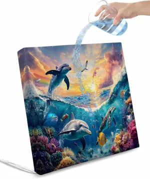Blue Coastal Outdoor Cushion Chair Cover Set of 2 - Waterproof Couch Seat Covers, Dolphin Summer Beach Nautical Ocean Patio Furniture Protector Cushions Slipcovers for Sofa/RV, 24"x24"x4"