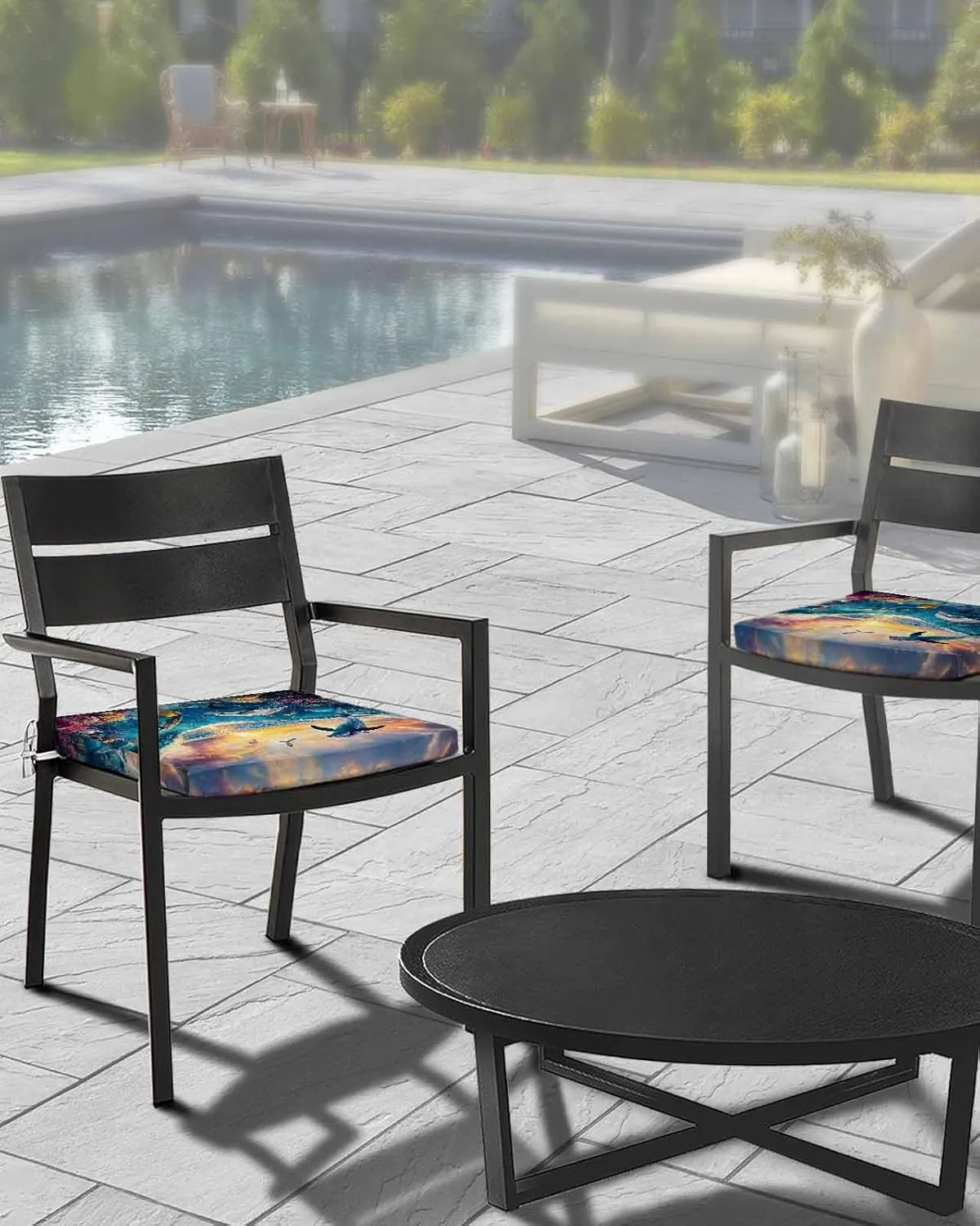 Blue Coastal Outdoor Cushion Chair Cover Set of 2 - Waterproof Couch Seat Covers, Dolphin Summer Beach Nautical Ocean Patio Furniture Protector Cushions Slipcovers for Sofa/RV, 24"x24"x4"