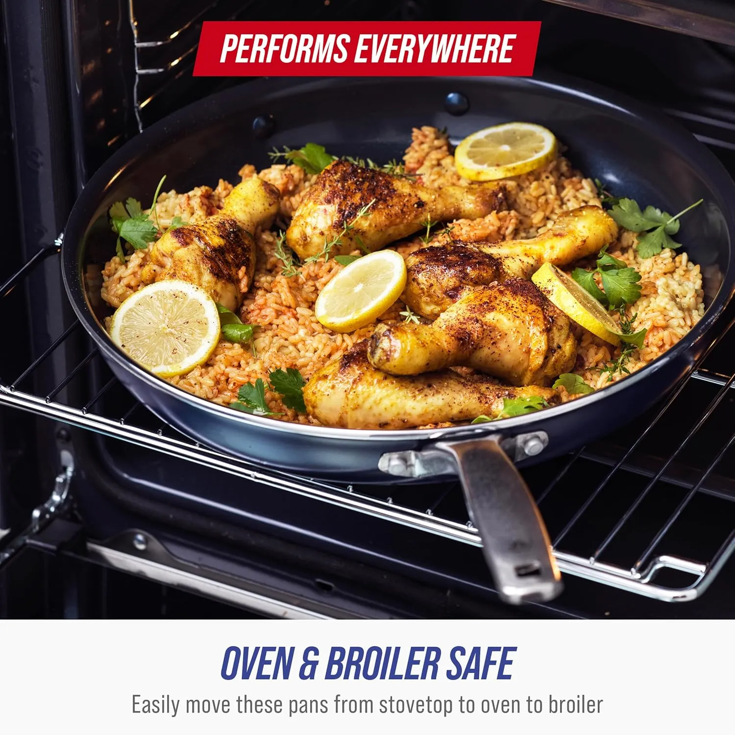 Blue Diamond 20 Piece Cookware and Bakeware Set, Diamond Infused PFAS & PFOA-Free Ceramic Nonstick Pots & Pans, Durable Nontoxic Metal Utensil Safe & Scratch Resistant, Dishwasher & Oven Safe, Blue