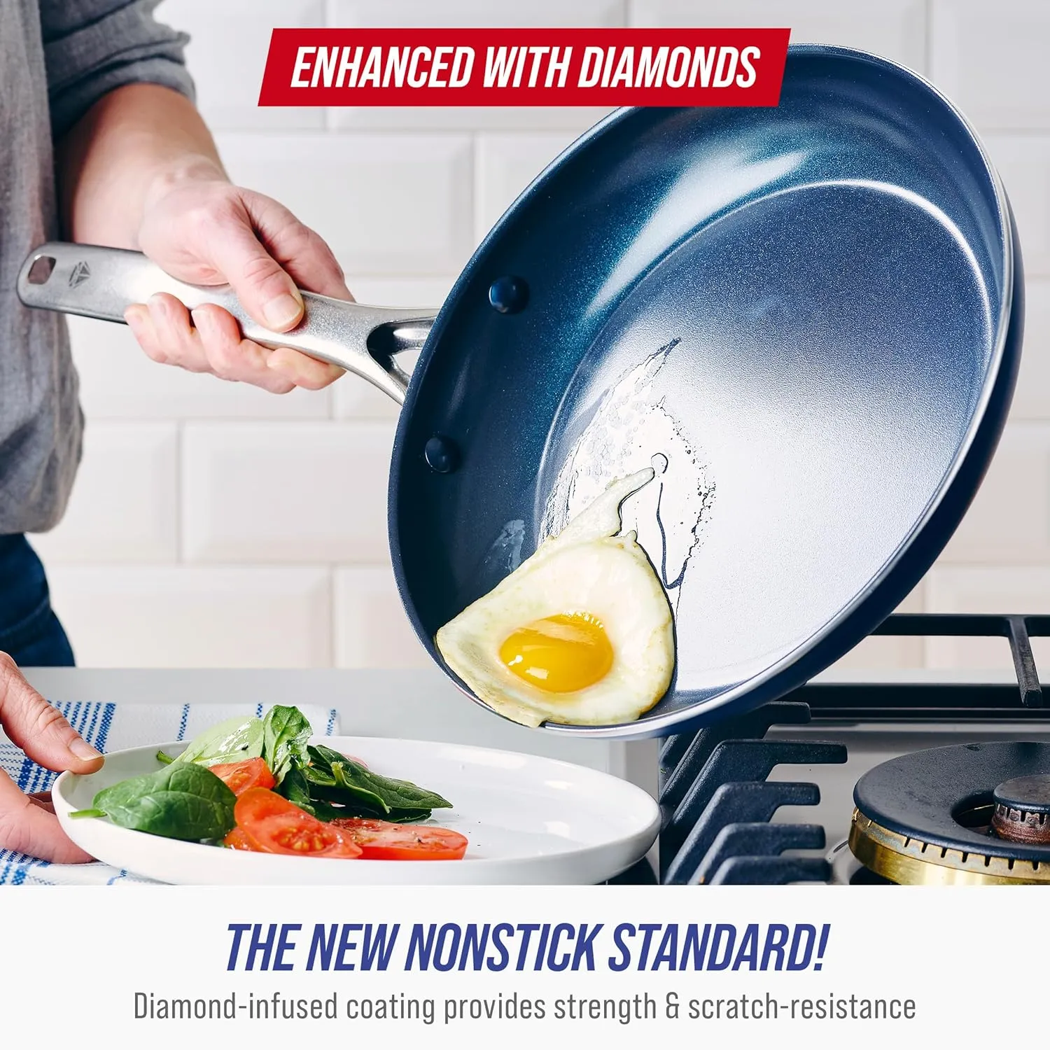 Blue Diamond 20 Piece Cookware and Bakeware Set, Diamond Infused PFAS & PFOA-Free Ceramic Nonstick Pots & Pans, Durable Nontoxic Metal Utensil Safe & Scratch Resistant, Dishwasher & Oven Safe, Blue