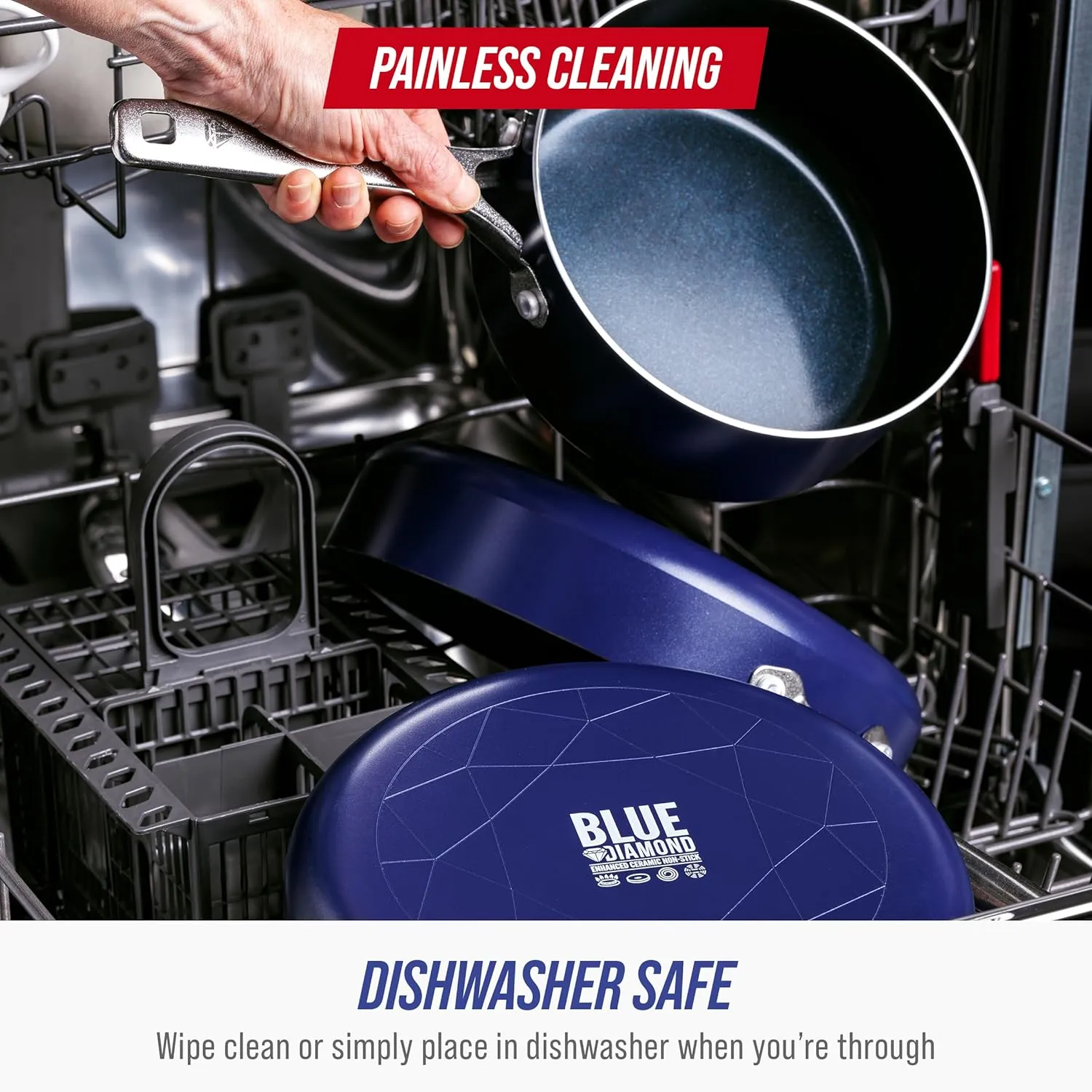 Blue Diamond 20 Piece Cookware and Bakeware Set, Diamond Infused PFAS & PFOA-Free Ceramic Nonstick Pots & Pans, Durable Nontoxic Metal Utensil Safe & Scratch Resistant, Dishwasher & Oven Safe, Blue