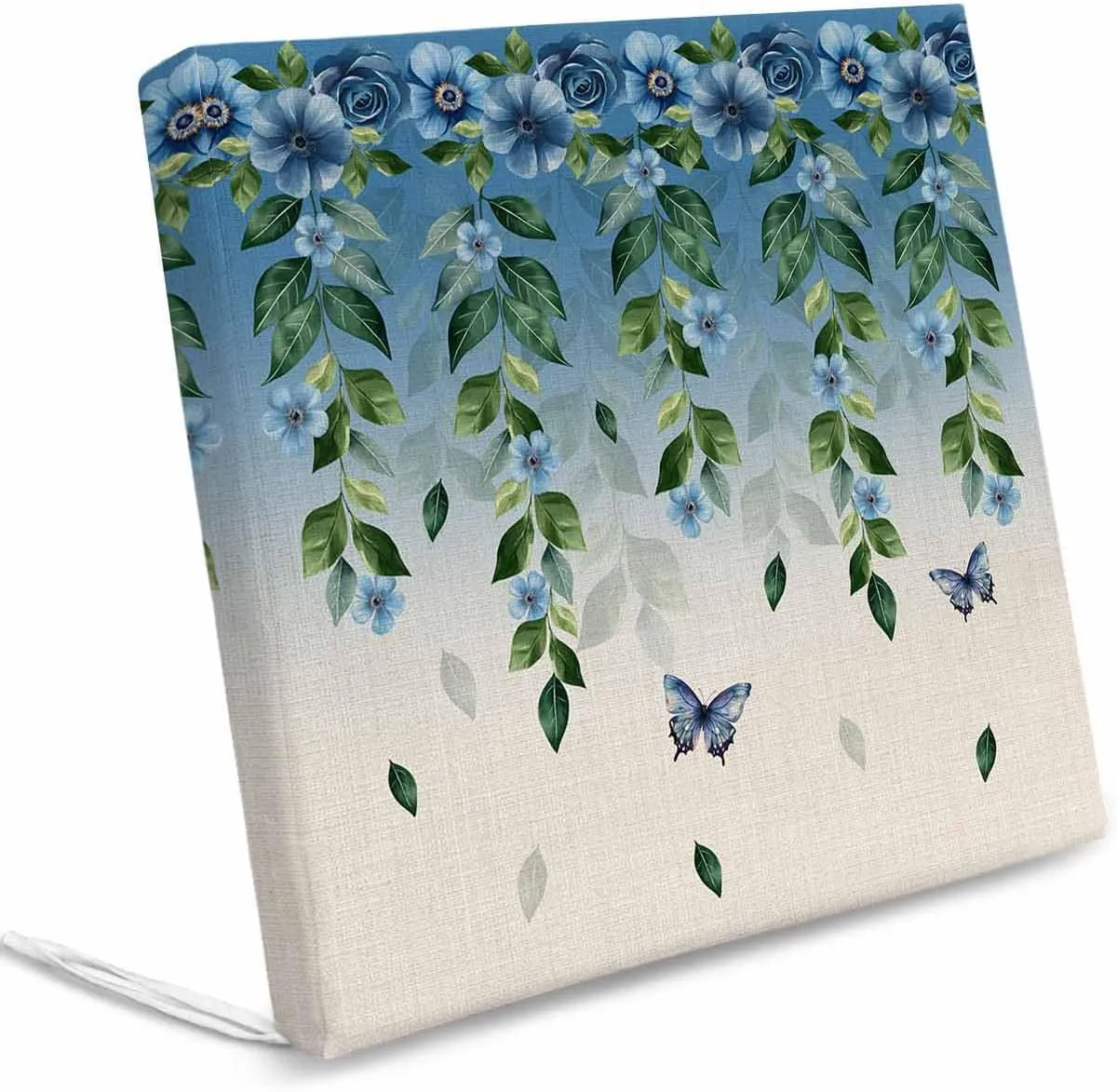 Blue Floral Spring Outdoor Cushion Chair Cover Set of 4 - Waterproof Couch Seat Covers, Summer Farmhouse Botanical Butterfly Patio Furniture Protector Cushions Slipcovers for Sofa/RV, 24"x24"x4"