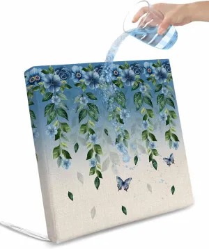 Blue Floral Spring Outdoor Cushion Chair Cover Set of 4 - Waterproof Couch Seat Covers, Summer Farmhouse Botanical Butterfly Patio Furniture Protector Cushions Slipcovers for Sofa/RV, 24"x24"x4"