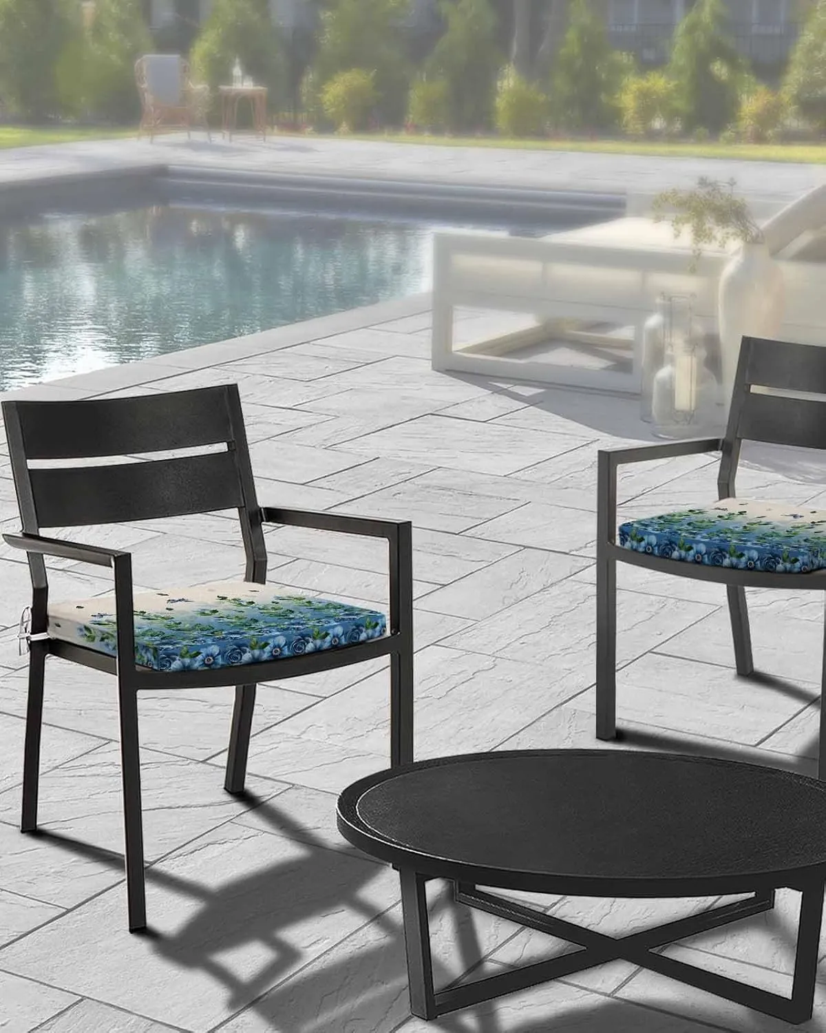 Blue Floral Spring Outdoor Cushion Chair Cover Set of 4 - Waterproof Couch Seat Covers, Summer Farmhouse Botanical Butterfly Patio Furniture Protector Cushions Slipcovers for Sofa/RV, 24"x24"x4"