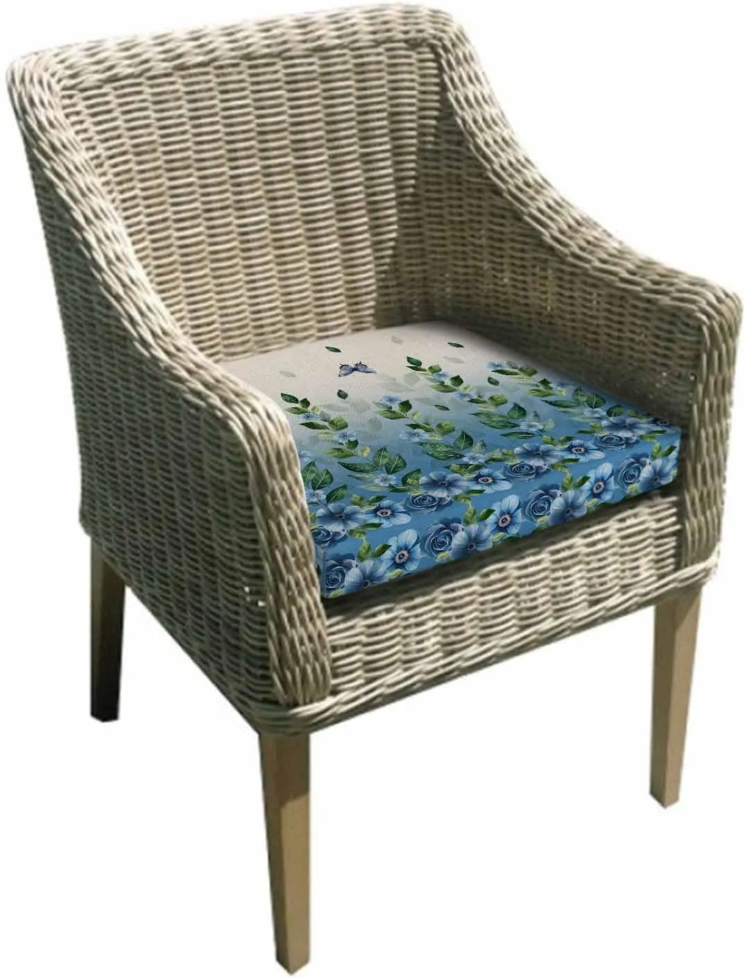 Blue Floral Spring Outdoor Cushion Chair Cover Set of 4 - Waterproof Couch Seat Covers, Summer Farmhouse Botanical Butterfly Patio Furniture Protector Cushions Slipcovers for Sofa/RV, 24"x24"x4"