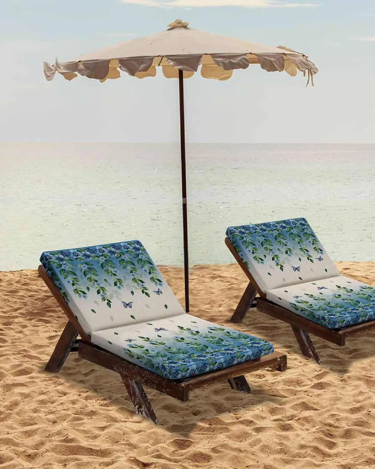 Blue Floral Spring Outdoor Cushion Chair Cover Set of 4 - Waterproof Couch Seat Covers, Summer Farmhouse Botanical Butterfly Patio Furniture Protector Cushions Slipcovers for Sofa/RV, 24"x24"x4"