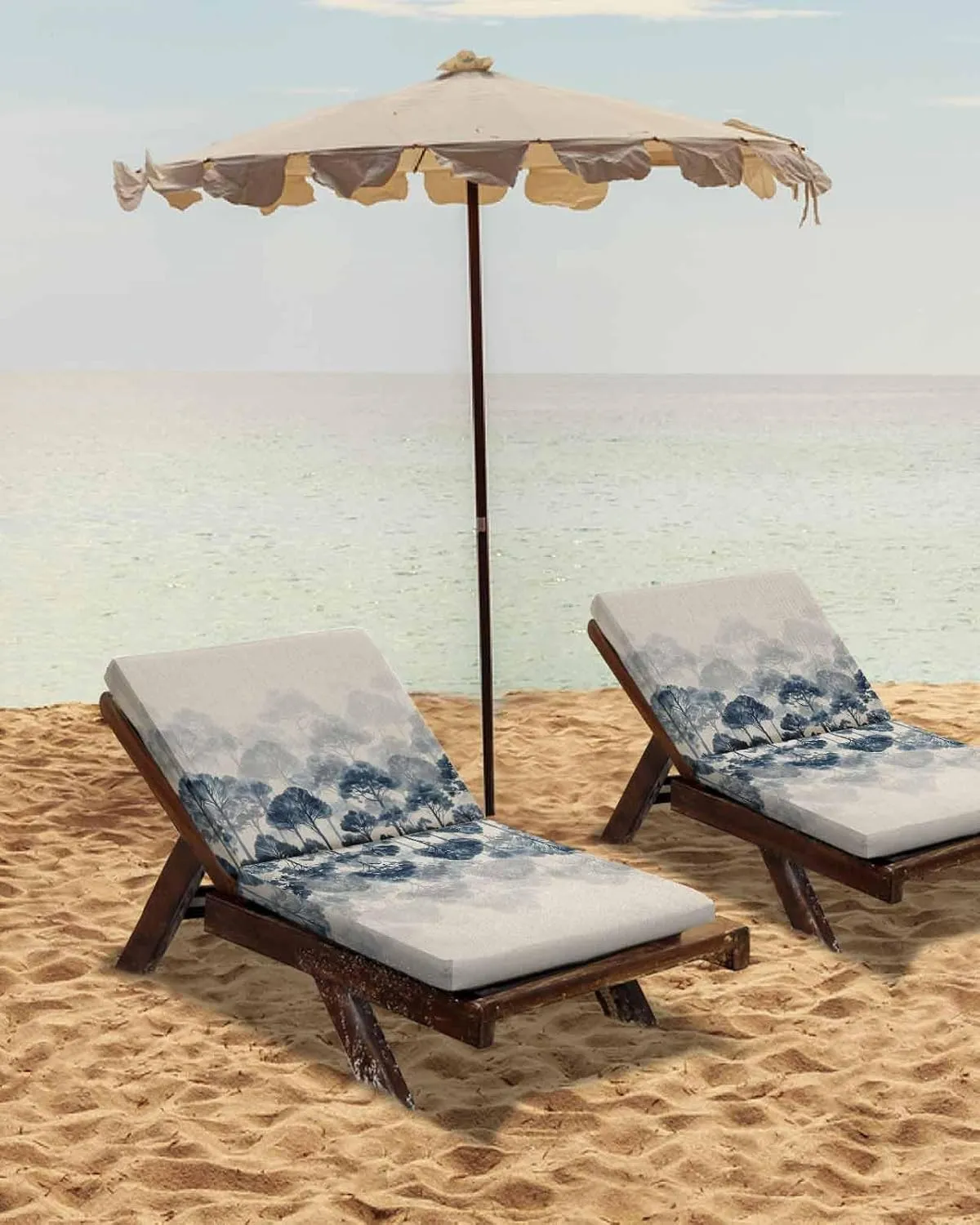 Blue Forest Outdoor Cushion Chair Cover Set of 4 - Waterproof Couch Seat Covers, Farmhouse Botanical Tree Scenery Beige Patio Furniture Protector Cushions Slipcovers for Sofa/RV, 22"x22"x4"