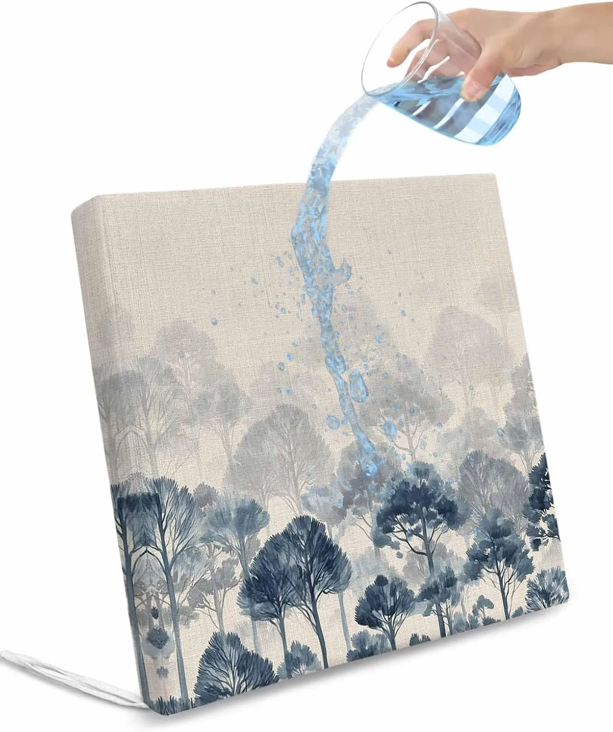 Blue Forest Outdoor Cushion Chair Cover Set of 4 - Waterproof Couch Seat Covers, Farmhouse Botanical Tree Scenery Beige Patio Furniture Protector Cushions Slipcovers for Sofa/RV, 22"x22"x4"