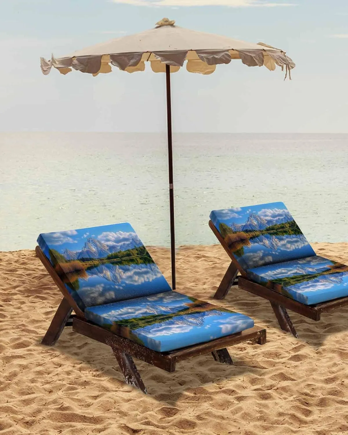 Blue Mountain Outdoor Cushion Chair Cover Set of 4 - Waterproof Couch Seat Covers, Modern Art Green Forest Lake Patio Furniture Protector Cushions Slipcovers for Sofa/RV, 22"x22"x4"