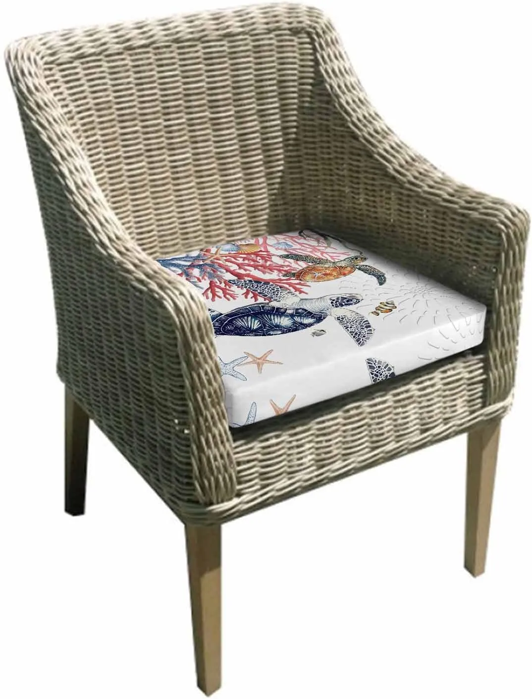 Blue Sea Turtle Coastal Outdoor Cushion Chair Cover Set of 2 - Waterproof Couch Seat Covers, Summer Beach Coral Shell Nautical Patio Furniture Protector Cushions Slipcovers for Sofa/RV, 22"x22"x4"