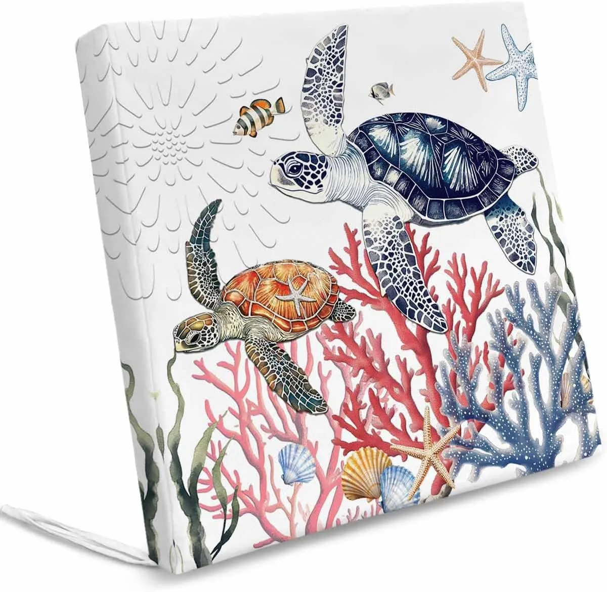 Blue Sea Turtle Coastal Outdoor Cushion Chair Cover Set of 2 - Waterproof Couch Seat Covers, Summer Beach Coral Shell Nautical Patio Furniture Protector Cushions Slipcovers for Sofa/RV, 22"x22"x4"