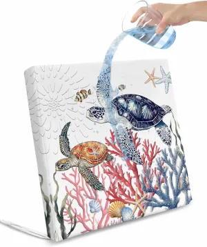 Blue Sea Turtle Coastal Outdoor Cushion Chair Cover Set of 2 - Waterproof Couch Seat Covers, Summer Beach Coral Shell Nautical Patio Furniture Protector Cushions Slipcovers for Sofa/RV, 22"x22"x4"