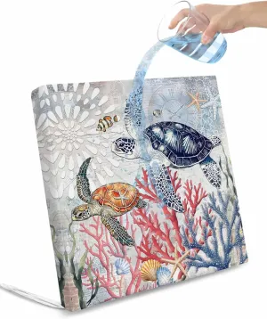 Blue Sea Turtle Coastal Outdoor Cushion Chair Cover Set of 2 - Waterproof Couch Seat Covers, Vintage Summer Beach Coral Shell Patio Furniture Protector Cushions Slipcovers for Sofa/RV, 22"x20"x4"